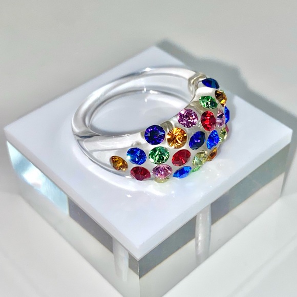 Multicoloured Acrylic Ring Embellished With Genuine Crystal Stone Elements New! - Picture 12 of 12